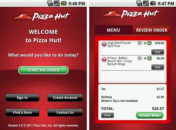 Pizza Hut app Android Ipad Iphone